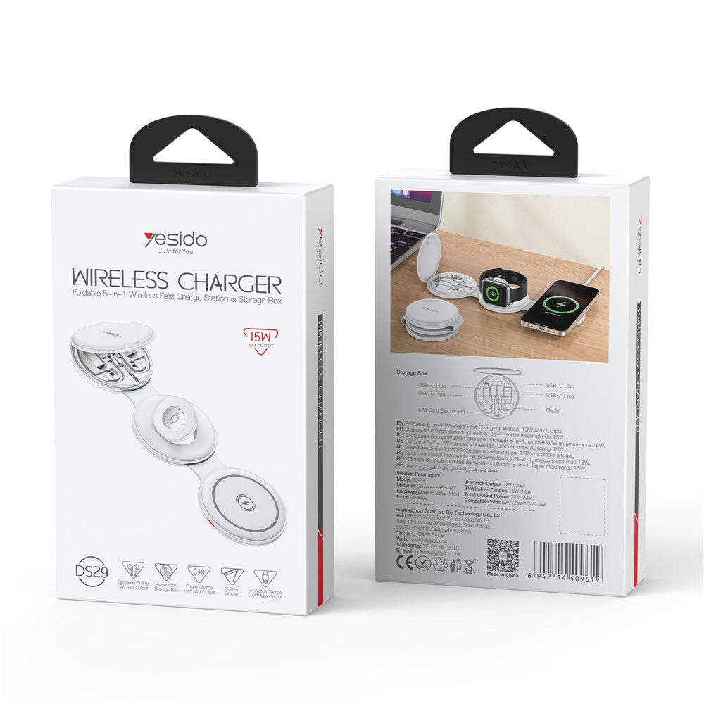 Trådløs netværksoplader Yesido DS29 5in1, 15W, 1.67A, Hvid
