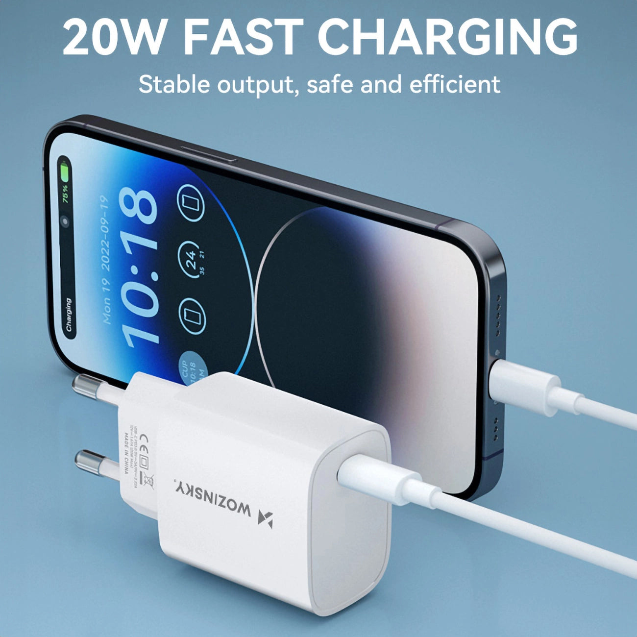 WZK WGWCCW Netoplader, 20W, 3A, 1 x USB-C, Hvid
