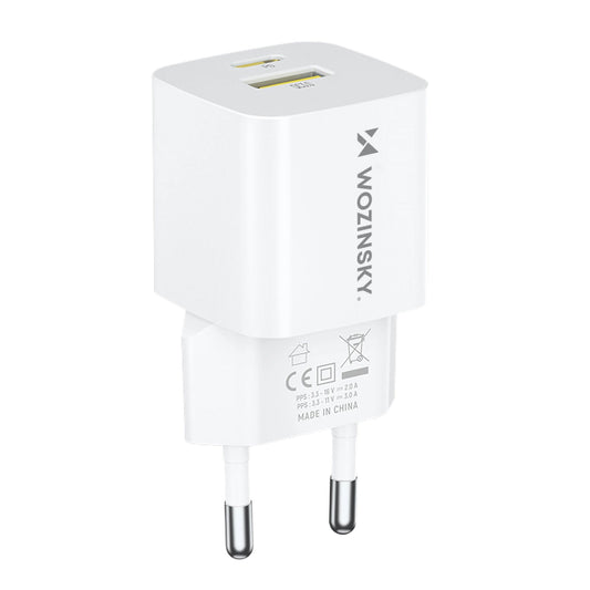 Netværksoplader WZK WWCEAC, 33W, 3A, 1 x USB-A - 1 x USB-C, Hvid