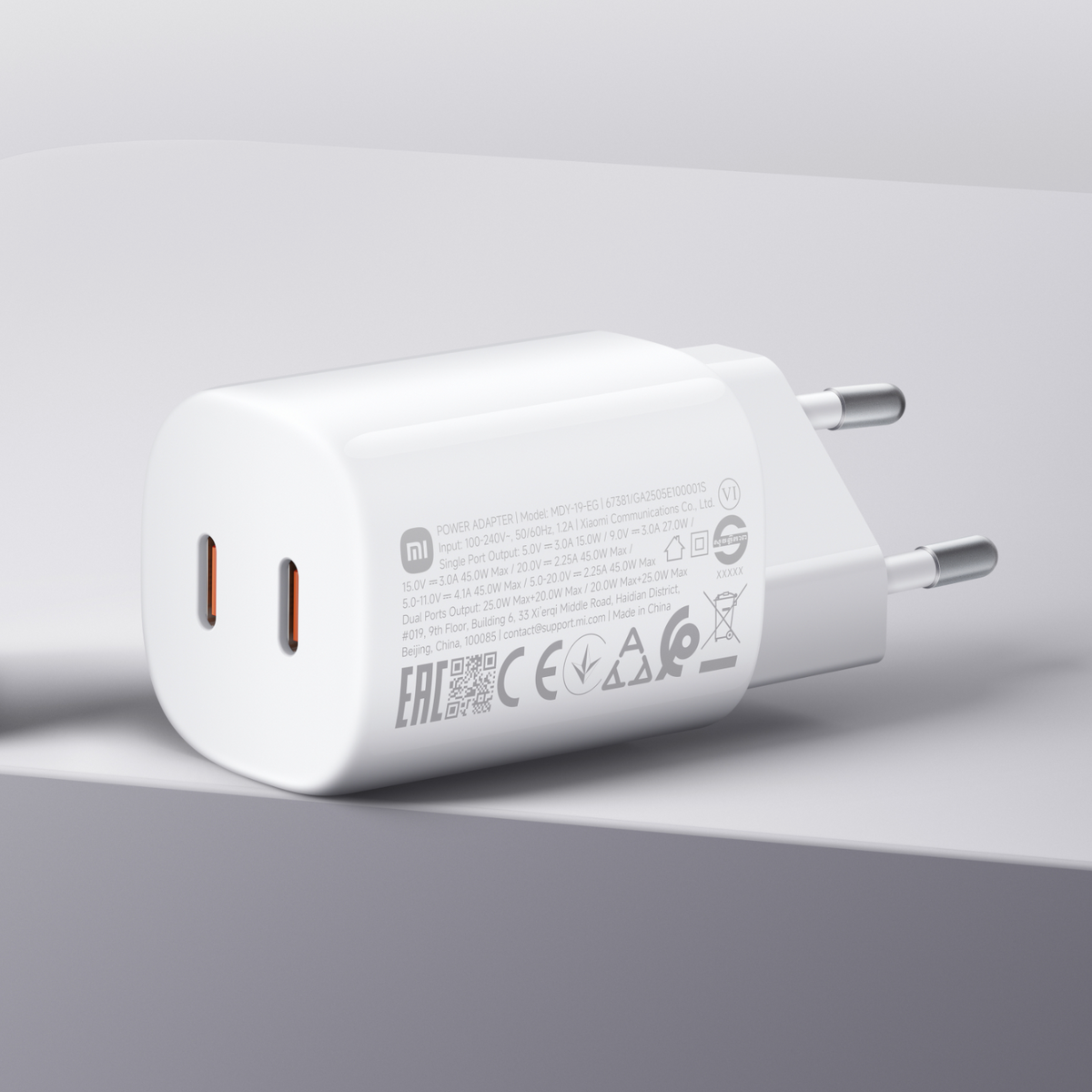 Xiaomi Nano Turbo Netoplader, 45W, 3A, 2 x USB-C, Hvid BHR087OEU