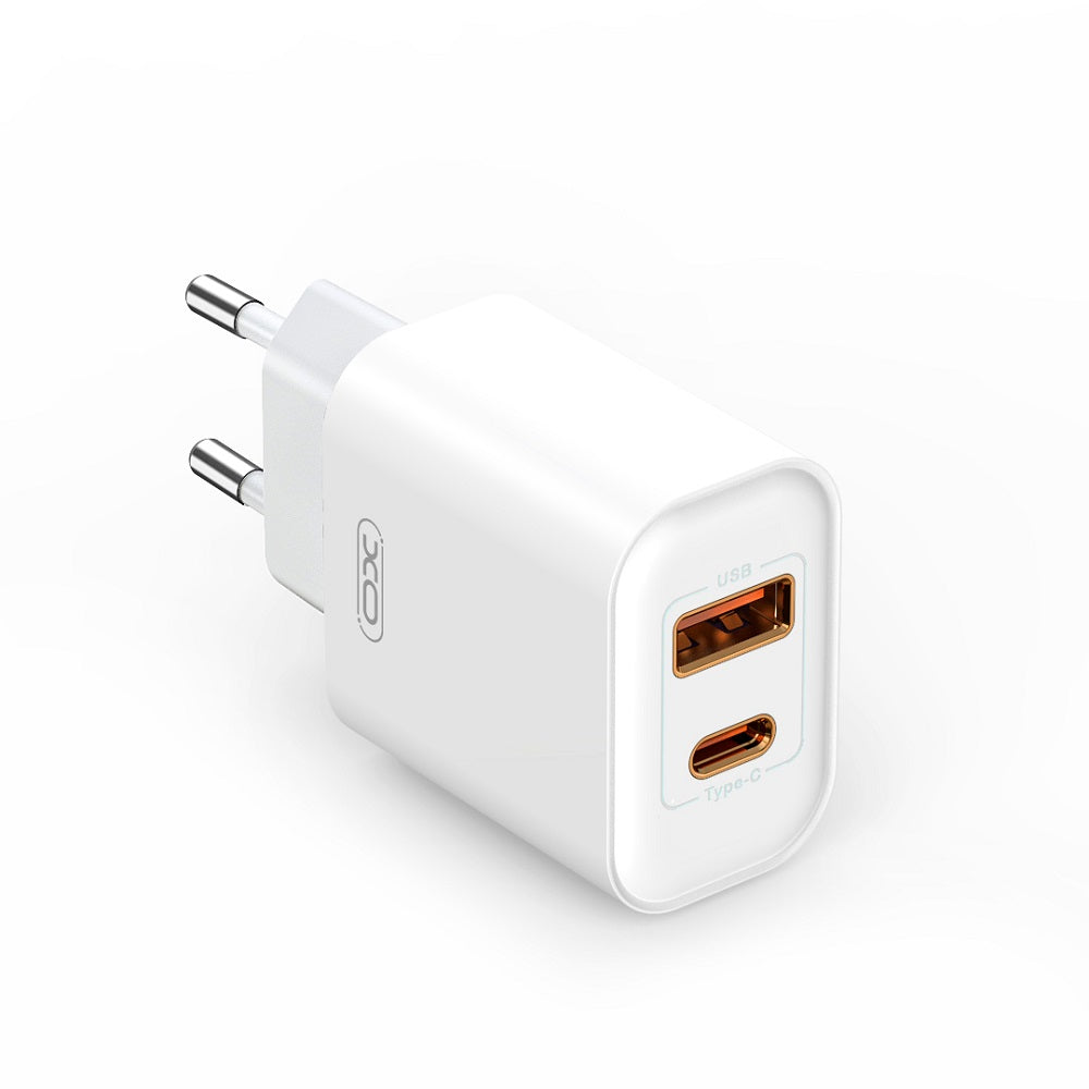 Netværksoplader XO Design BPCE12, 20W, 3A, 1 x USB-A - 1 x USB-C, Hvid