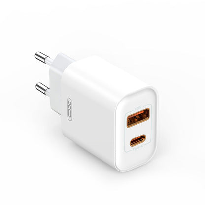 Netværksoplader XO Design BPCE12, 20W, 3A, 1 x USB-A - 1 x USB-C, Hvid