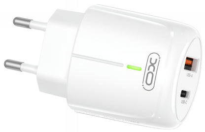 Netværksoplader XO Design L114, 20W, 3A, 1 x USB-A - 1 x USB-C, Hvid