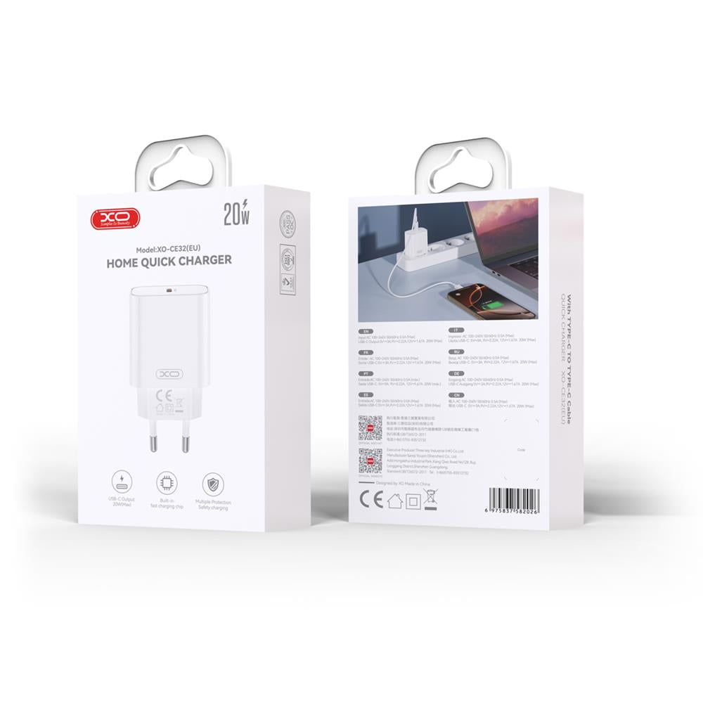 Netværksoplader XO Design CE32, 20W, 3A, 1 x USB-C, Hvid