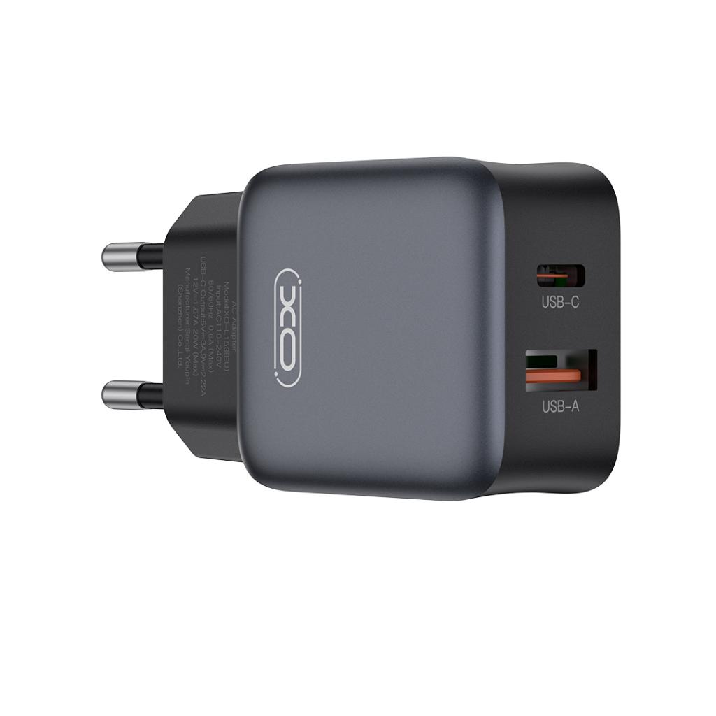 Netværksoplader XO Design L156, 30W, 3A, 1 x USB-A - 1 x USB-C, Sort
