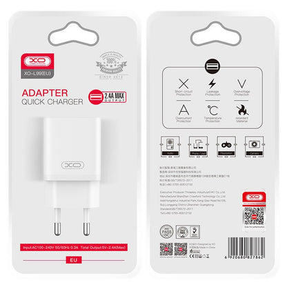 Netværksoplader XO Design L99, 12W, 2.4A, 1 x USB-A, Hvid