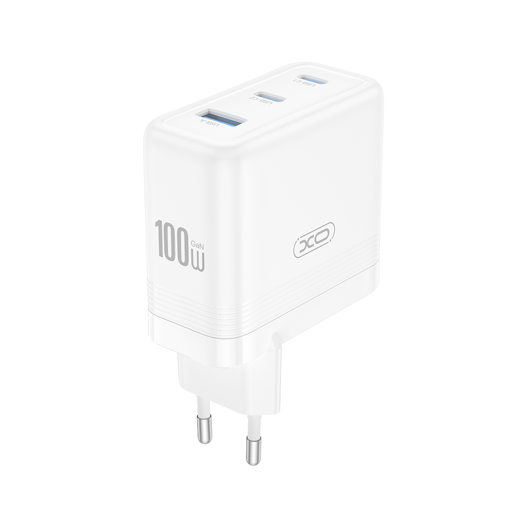 Netværksoplader XO Design CE35, 100W, 5A, 1 x USB-A - 2 x USB-C, Hvid