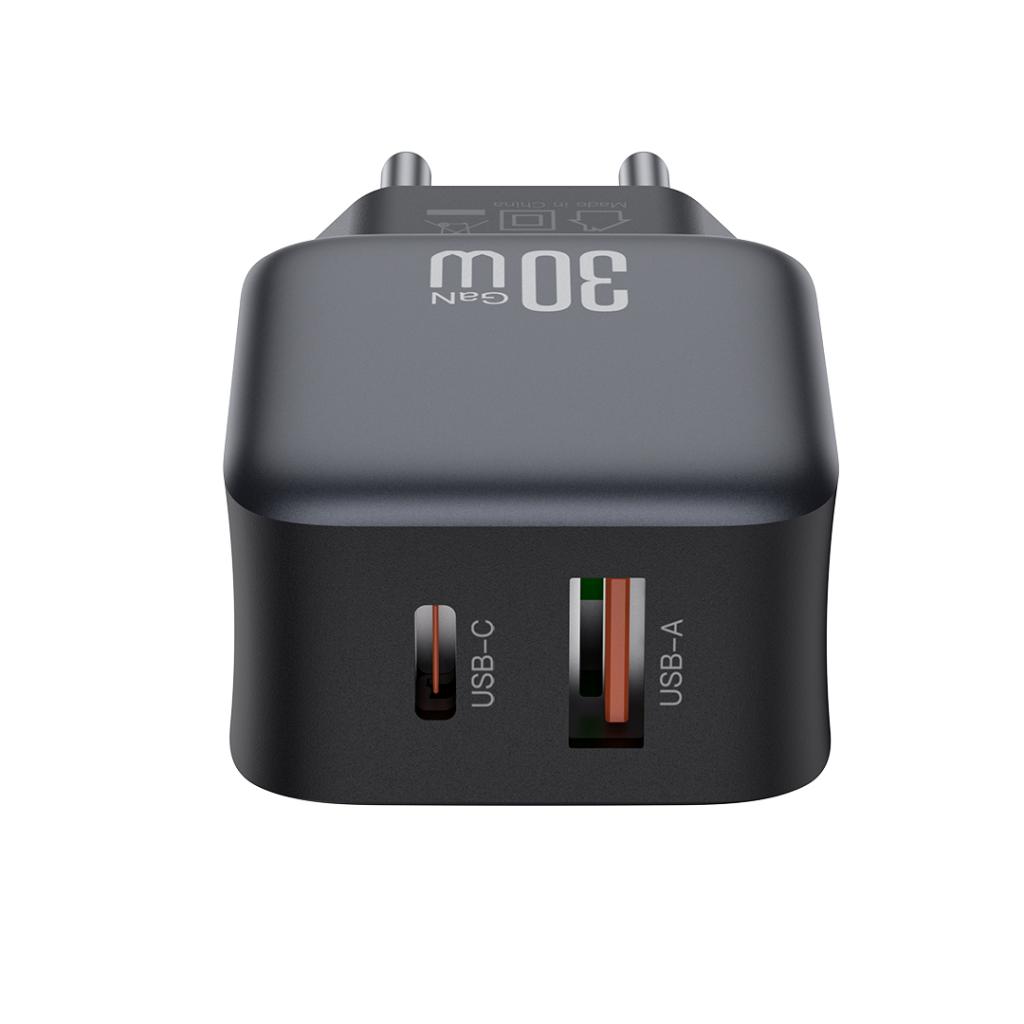 Netværksoplader XO Design L156, 30W, 3A, 1 x USB-A - 1 x USB-C, Sort