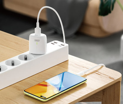 Netværksoplader XO Design L114, 20W, 3A, 1 x USB-A - 1 x USB-C, Hvid