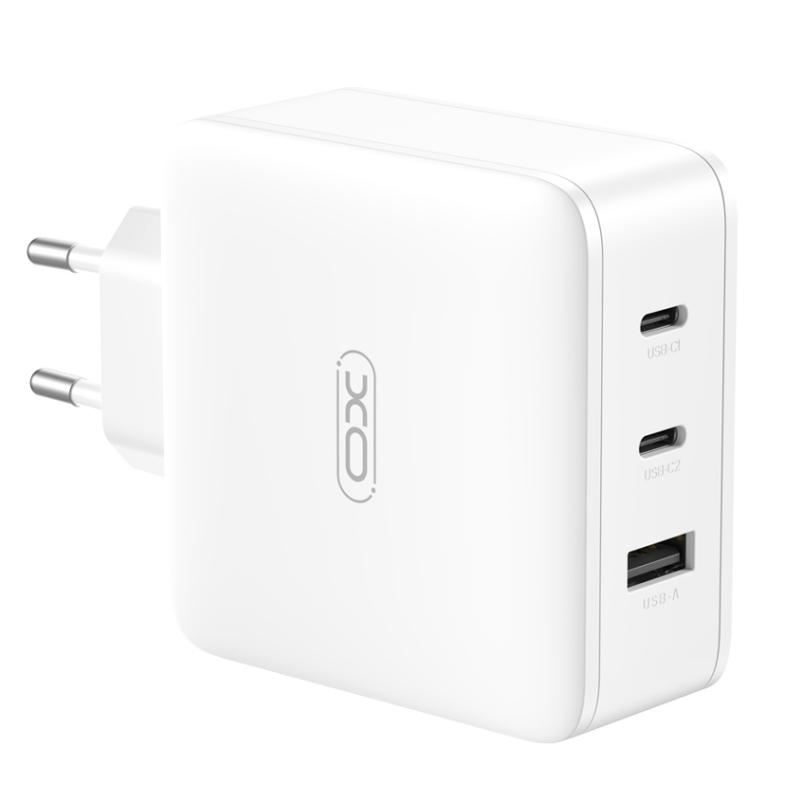 XO Design CE14 Netoplader, 100W, 3,25A, 1 x USB-A - 2 x USB-C, Hvid