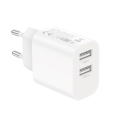 XO Design CE55 netoplader, 12 W, 2,4 A, 2 x USB-A, hvid