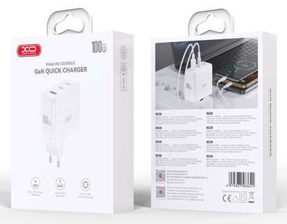 Netværksoplader XO Design CE35, 100W, 5A, 1 x USB-A - 2 x USB-C, Hvid