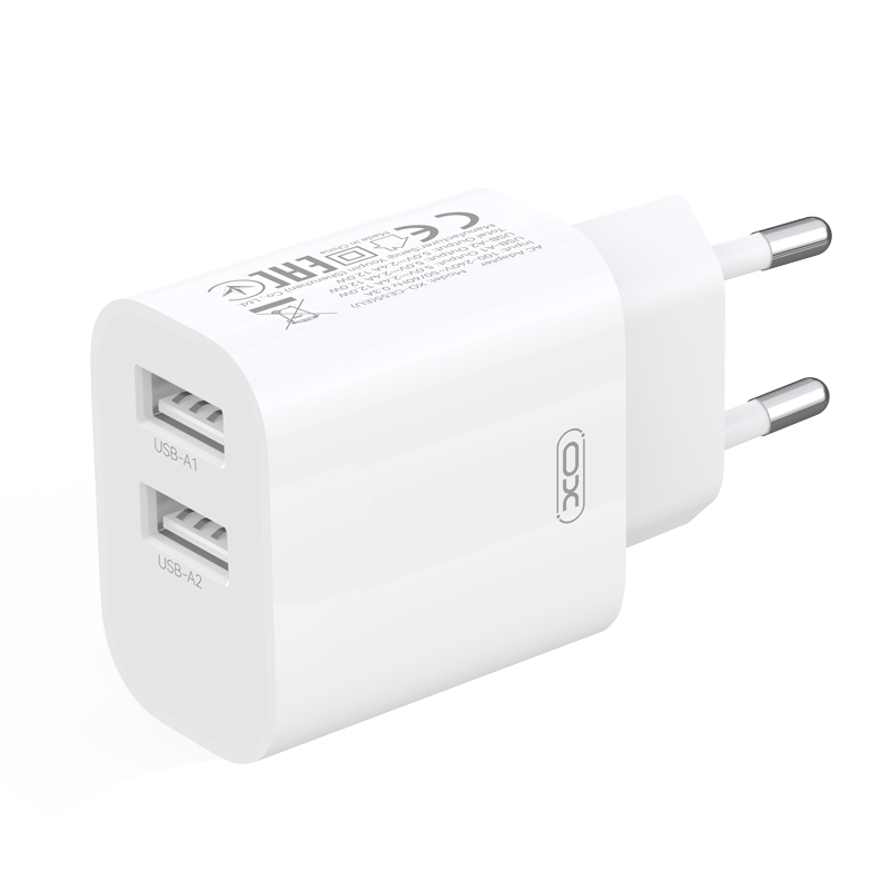 XO Design CE55 netoplader, 12 W, 2,4 A, 2 x USB-A, hvid
