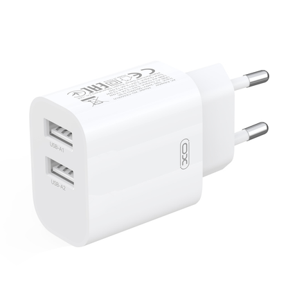 XO Design CE55 netoplader, 12 W, 2,4 A, 2 x USB-A, hvid