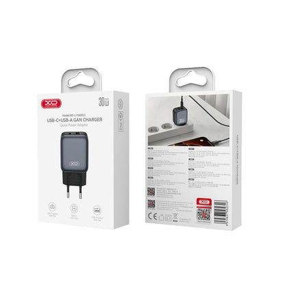 Netværksoplader XO Design L156, 30W, 3A, 1 x USB-A - 1 x USB-C, Sort