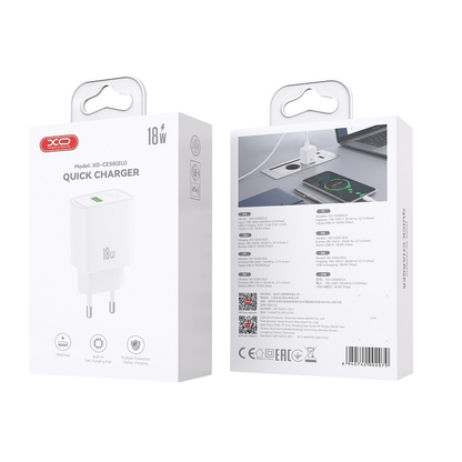 XO Design CE50 netoplader, 18 W, 3 A, 1 x USB-A, hvid