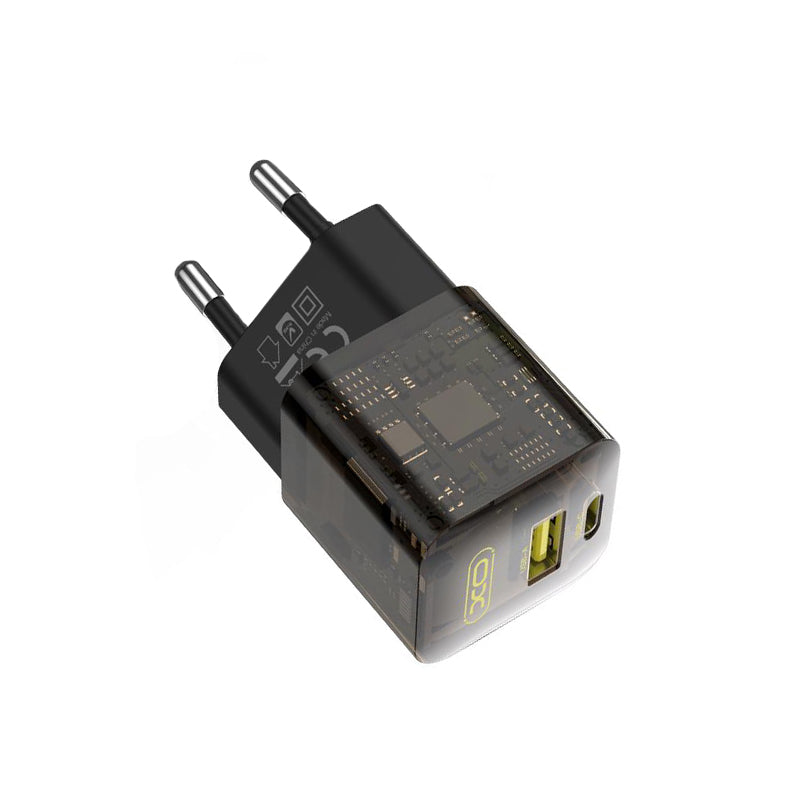 Netværksoplader XO Design CE05, 30W, 3A, 1 x USB-A - 1 x USB-C, Brun