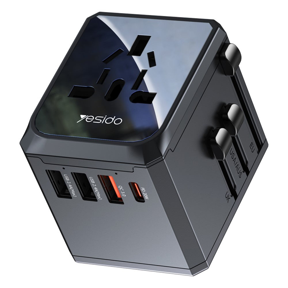 Netværksoplader Yesido MC24 Travel, 20W, 3A, 3 x USB-A - 1 x USB-C, Sort