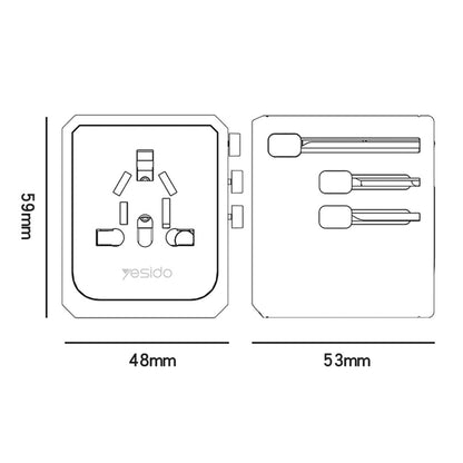 Netværksoplader Yesido MC24 Travel, 20W, 3A, 3 x USB-A - 1 x USB-C, Sort