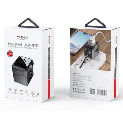 Netværksoplader Yesido MC24 Travel, 20W, 3A, 3 x USB-A - 1 x USB-C, Sort