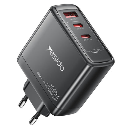 Netværksoplader Yesido YC142, 100W, 5A, 1 x USB-A - 2 x USB-C, Sort