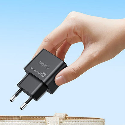 Netværksoplader Yesido YC64, 30W, 3A, 1 x USB-A - 1 x USB-C, Sort