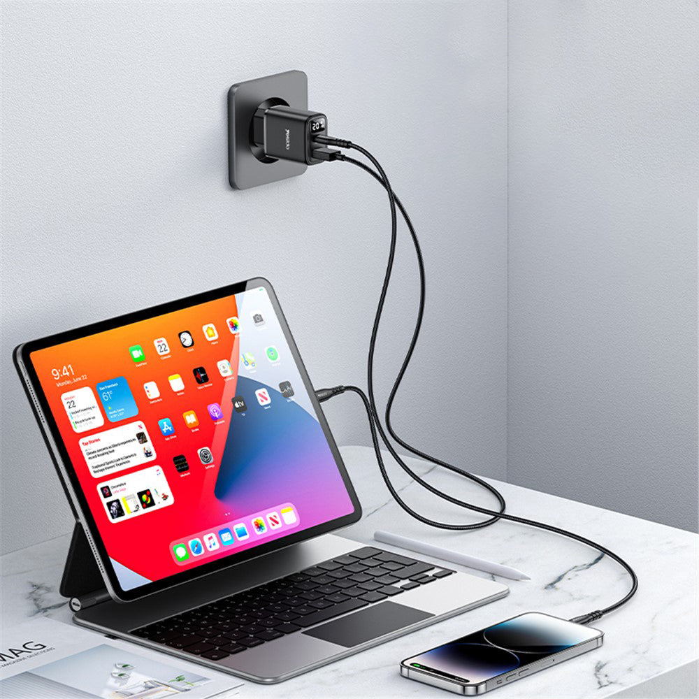 Netværksoplader Yesido YC68, 20W Display, 3A, 1 x USB-A - 1 x USB-C, Sort