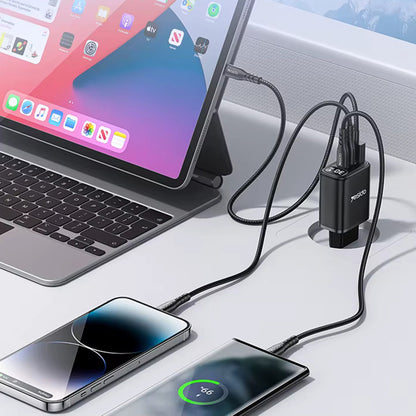 Netværksoplader Yesido YC69 Display, 30W, 3A, 1 x USB-A - 2 x USB-C, Sort