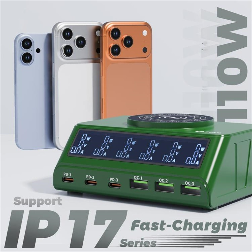 Oplader Station 2UUL PC11 QI, 110W, 3A, 3 x USB-A - 3 x USB-C, Grøn