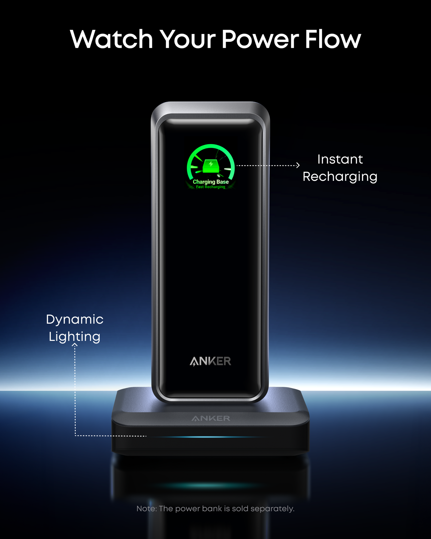 Anker ladestation til Prime eksternt batteri, 150W, 5A, 1 x Pogo Pin - 1 x USB-A - 2 x USB-C, Sort A1903G11