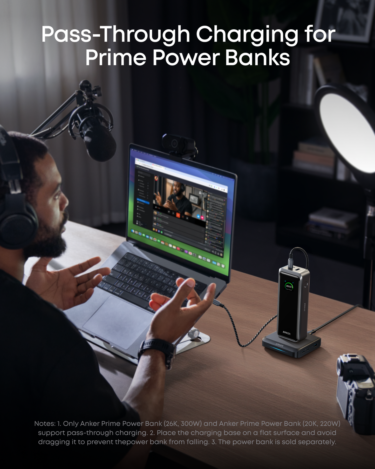 Anker ladestation til Prime eksternt batteri, 150W, 5A, 1 x Pogo Pin - 1 x USB-A - 2 x USB-C, Sort A1903G11