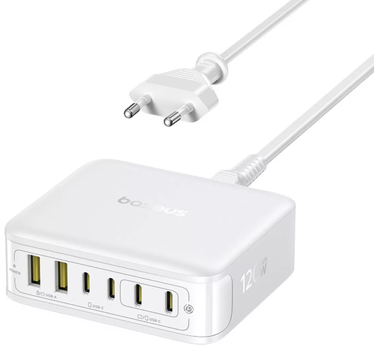 Baseus EnerFill FH21 Stationoplader, 120W, 3,25A, 2 x USB-A - 4 x USB-C, Hvid E0120T01