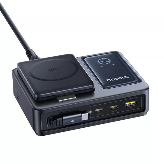 Baseus Nomos QI 5in1 opladerstation, 140W, 5A, 1 x USB-A - 2 x USB-C, Sort P10178800123-00