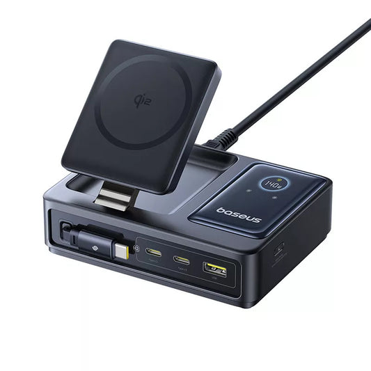 Baseus Nomos QI 5in1 opladerstation, 140W, 5A, 1 x USB-A - 2 x USB-C, Sort P10178800123-00