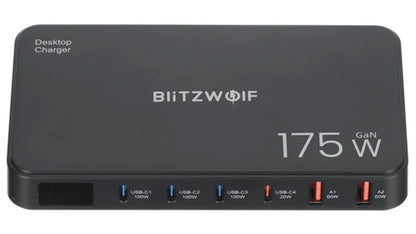 BlitzWolf BW-S30 Charging Station, 175W, 5A, 2 x USB-A - 4 x USB-C, Black