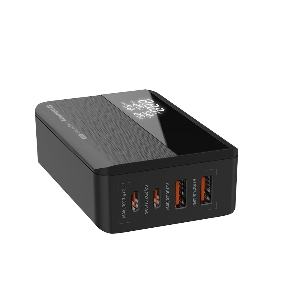 Opladerstation ColorWay Display, 100W, 5A, 2 x USB-A - 2 x USB-C, Sort