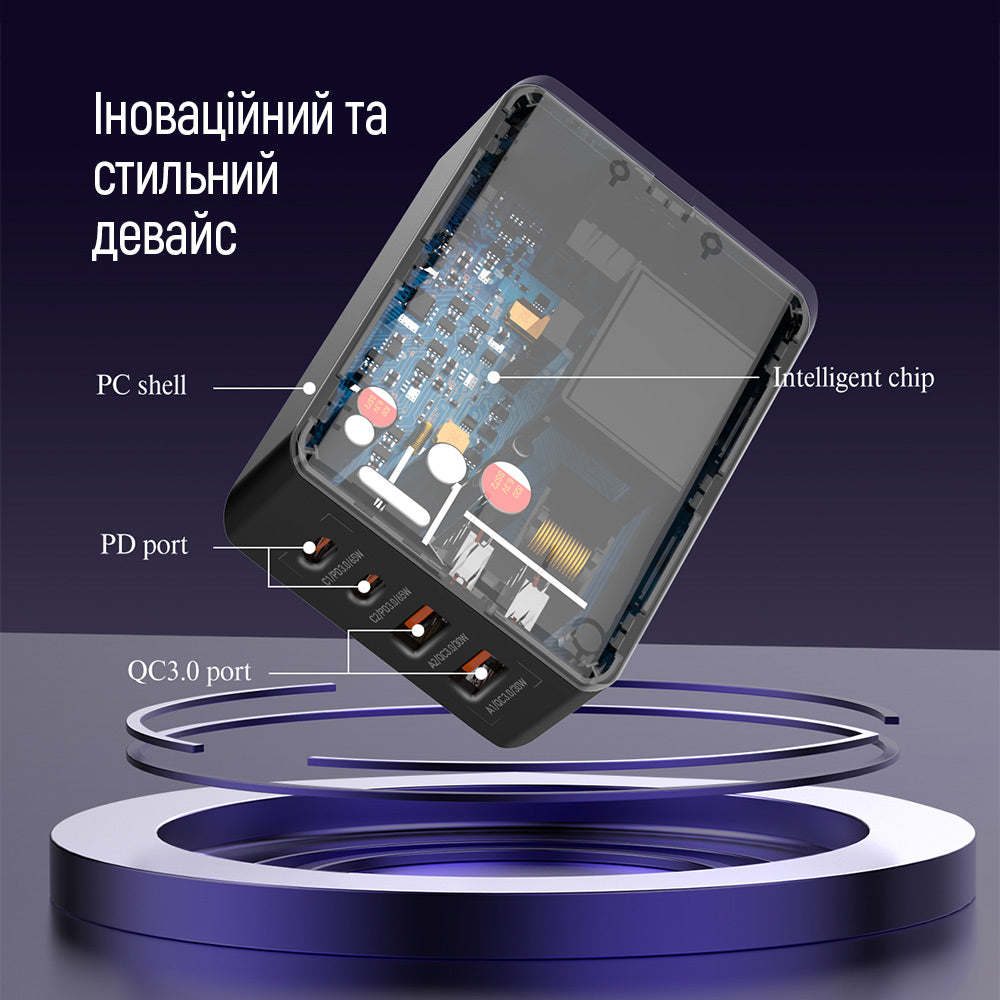 Opladerstation ColorWay Display, 65W, 3.25A, 2 x USB-A - 2 x USB-C, Sort