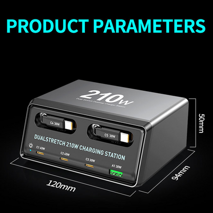 Oplader Station Med USB-C Kabel OEM WLX-60E, 210W, 3A, 1 x USB-A - 3 x USB-C, Grå