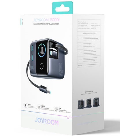 Opladerstation med USB-C kabel Joyroom Podix JR-TRD01, 140W, 1 x USB-C - 2 x USB-A, Grå