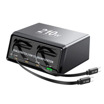 Oplader Station Med USB-C Kabel OEM WLX-60E, 210W, 3A, 1 x USB-A - 3 x USB-C, Grå