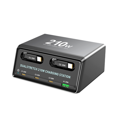 Oplader Station Med USB-C Kabel OEM WLX-60E, 210W, 3A, 1 x USB-A - 3 x USB-C, Grå