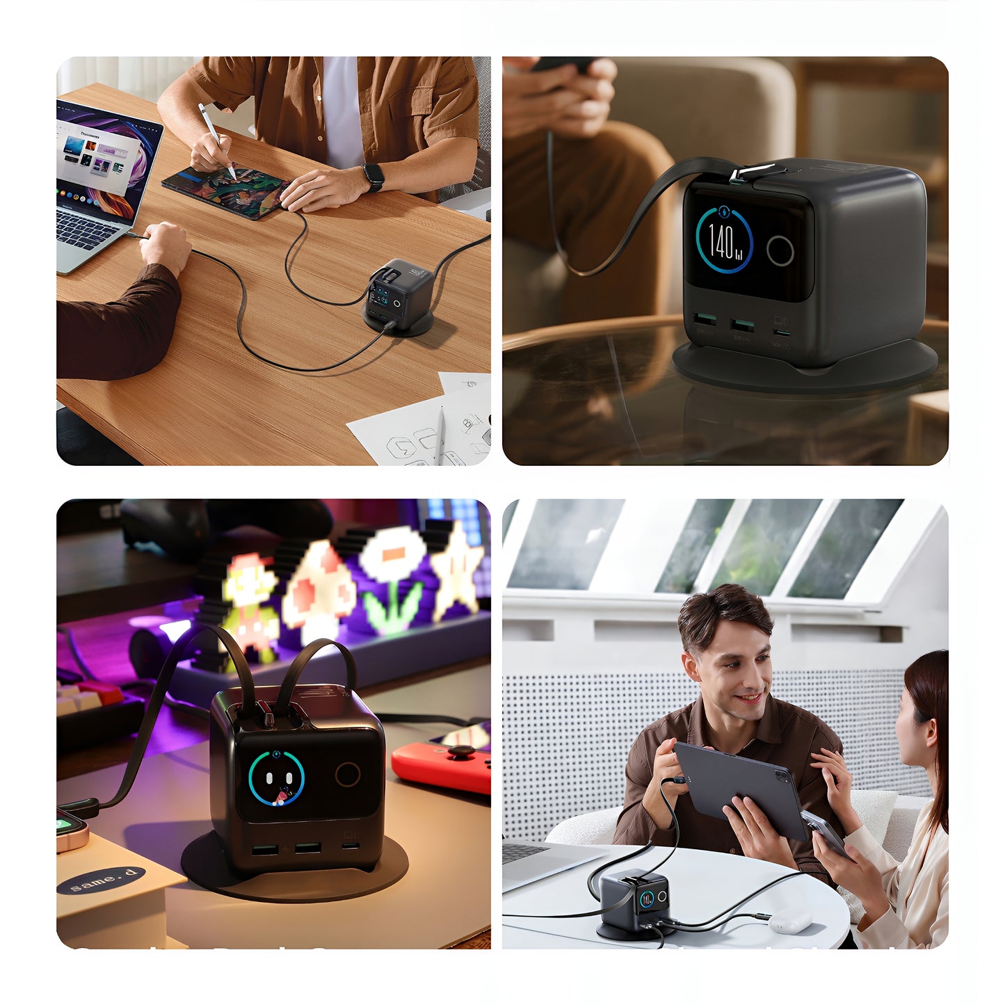 Opladerstation med USB-C kabel Joyroom Podix JR-TRD01, 140W, 1 x USB-C - 2 x USB-A, Grå