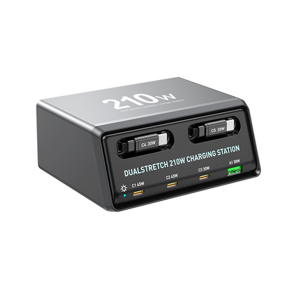 Oplader Station Med USB-C Kabel OEM WLX-60E, 210W, 3A, 1 x USB-A - 3 x USB-C, Grå