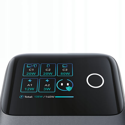 Opladerstation med USB-C kabel Joyroom Podix JR-TRD01, 140W, 1 x USB-C - 2 x USB-A, Grå
