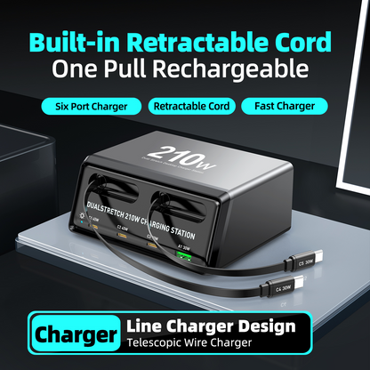 Oplader Station Med USB-C Kabel OEM WLX-60E, 210W, 3A, 1 x USB-A - 3 x USB-C, Grå