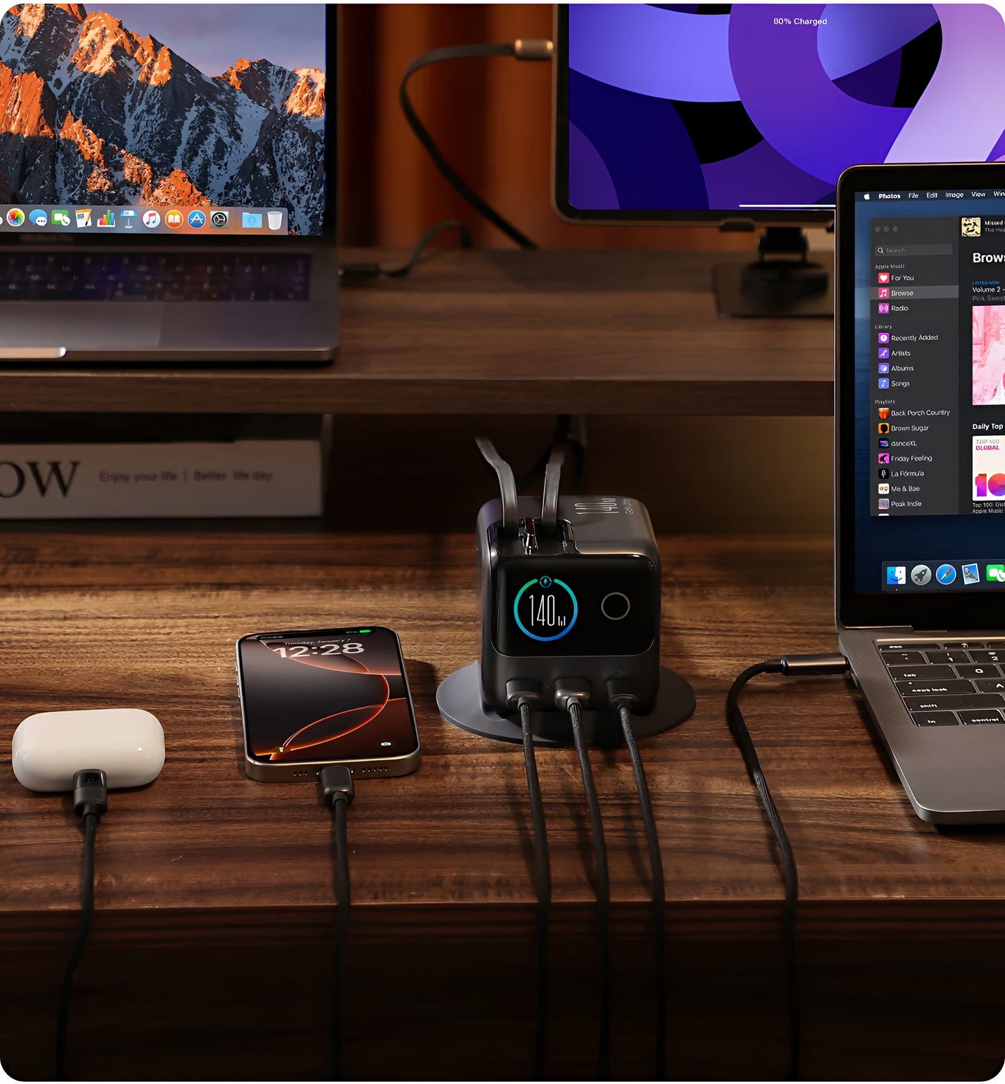 Opladerstation med USB-C kabel Joyroom Podix JR-TRD01, 140W, 1 x USB-C - 2 x USB-A, Grå