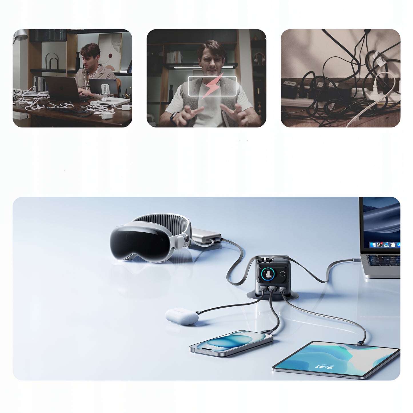 Opladerstation med USB-C kabel Joyroom Podix JR-TRD01, 140W, 1 x USB-C - 2 x USB-A, Grå