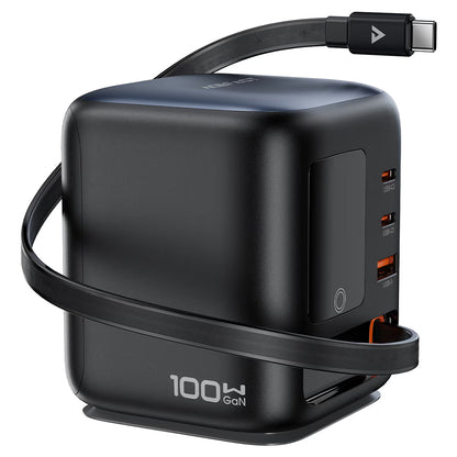 Acefast Z10 USB-C Cable Station Charger, 100W, 1 x USB-A - 2 x USB-C, Black