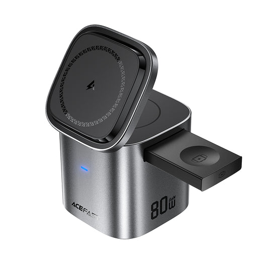 Opladerstation med USB-C kabel Acefast Z9 QI 6in1, 80W, 1 x USB-C - 1 x USB-A, Sort