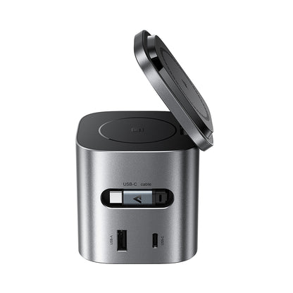 Opladerstation med USB-C kabel Acefast Z9 QI 6in1, 80W, 1 x USB-C - 1 x USB-A, Sort